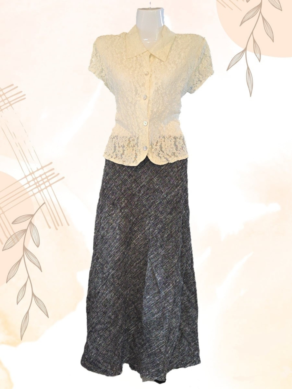Vintage 80s Sangam Black & White 100% cotton Maxi Skirt – Size L